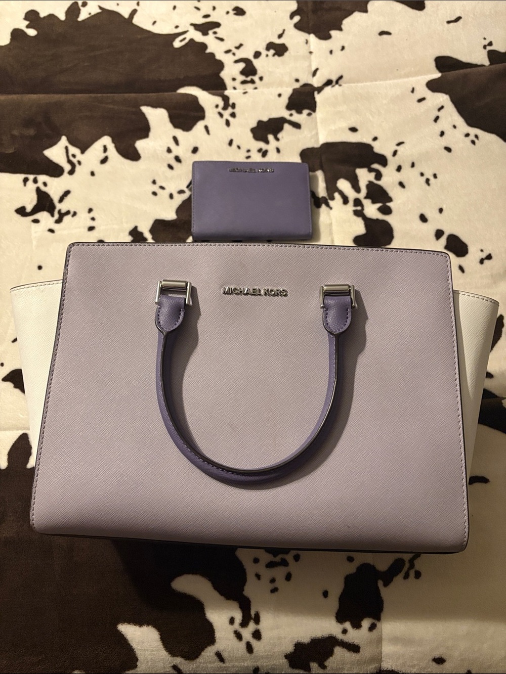 Michael Kors Lavender and White Saffiano Leather Tote with Wallet